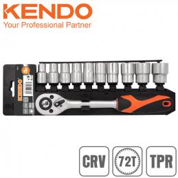 KENDO-16207-ชุดลูกบ๊อกซ์-ด้ามฟรี-1-2นิ้ว-11-ตัวชุด-10-24mm-12PT-ชุบโครเมี่ยม